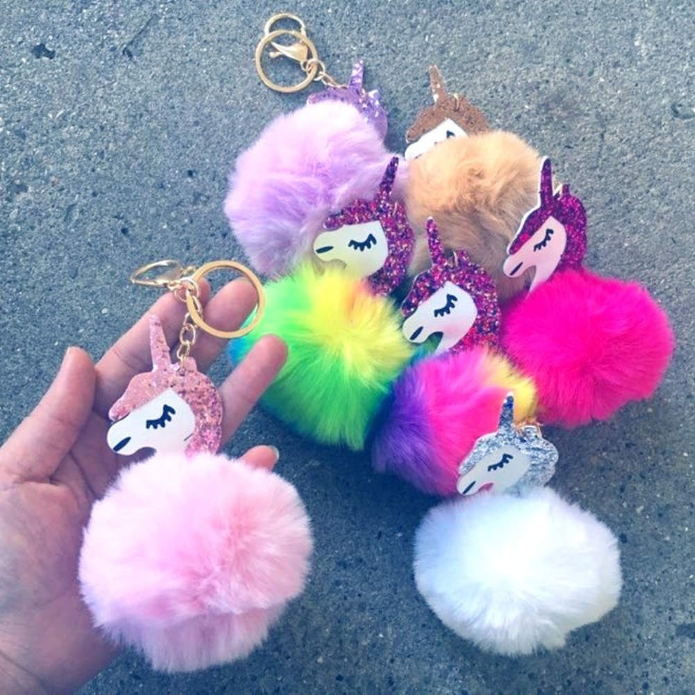 NEW pom pom UNICORN Pens & Keychains